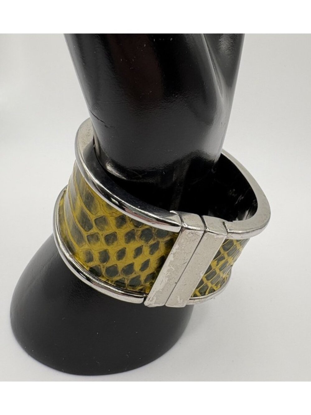 Ann Taylor Yellow Snakeskin Faux Leather Bangle Large Statement Chunky Western